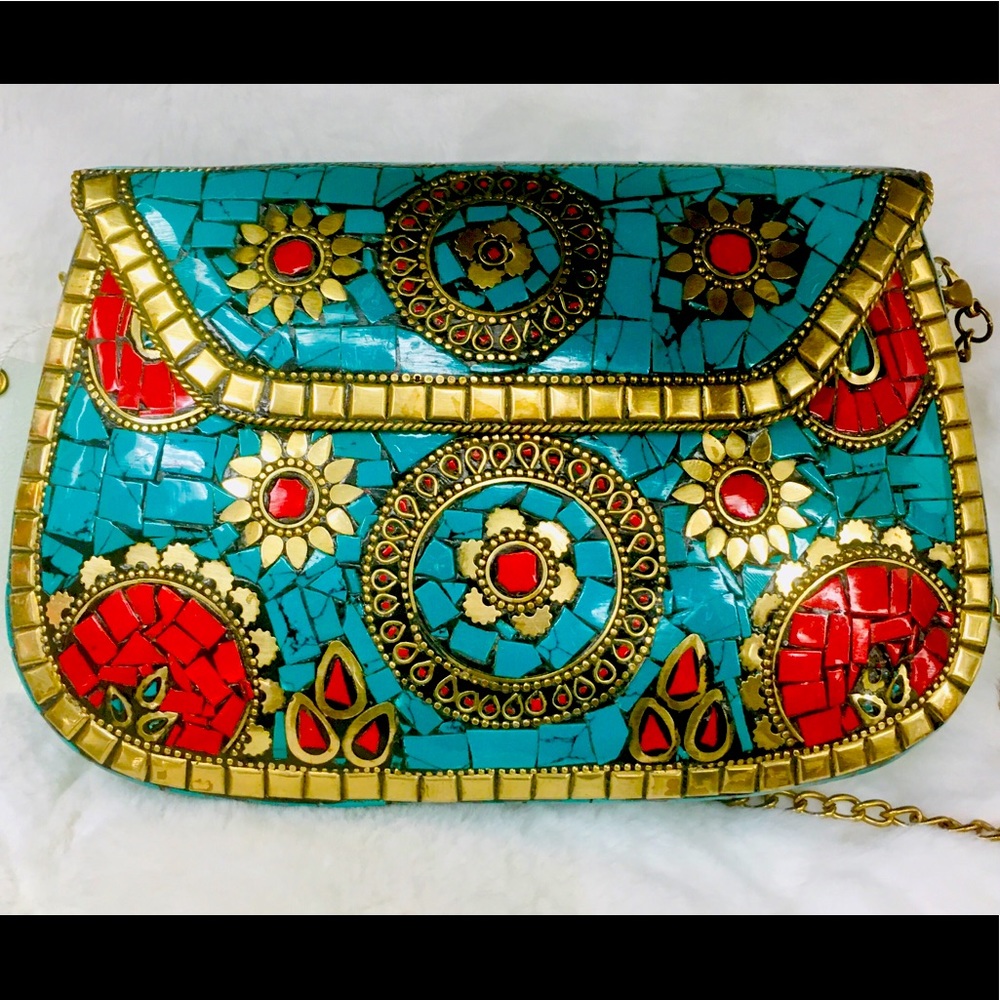 Antik Kraft Mosaic Stone and Metal Purse